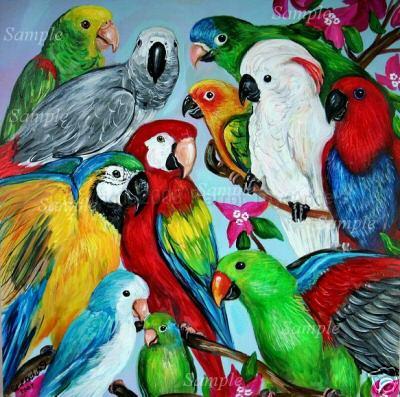 a grouping of 11.jpg - "A Grouping of 11 Parrots" Giclee
